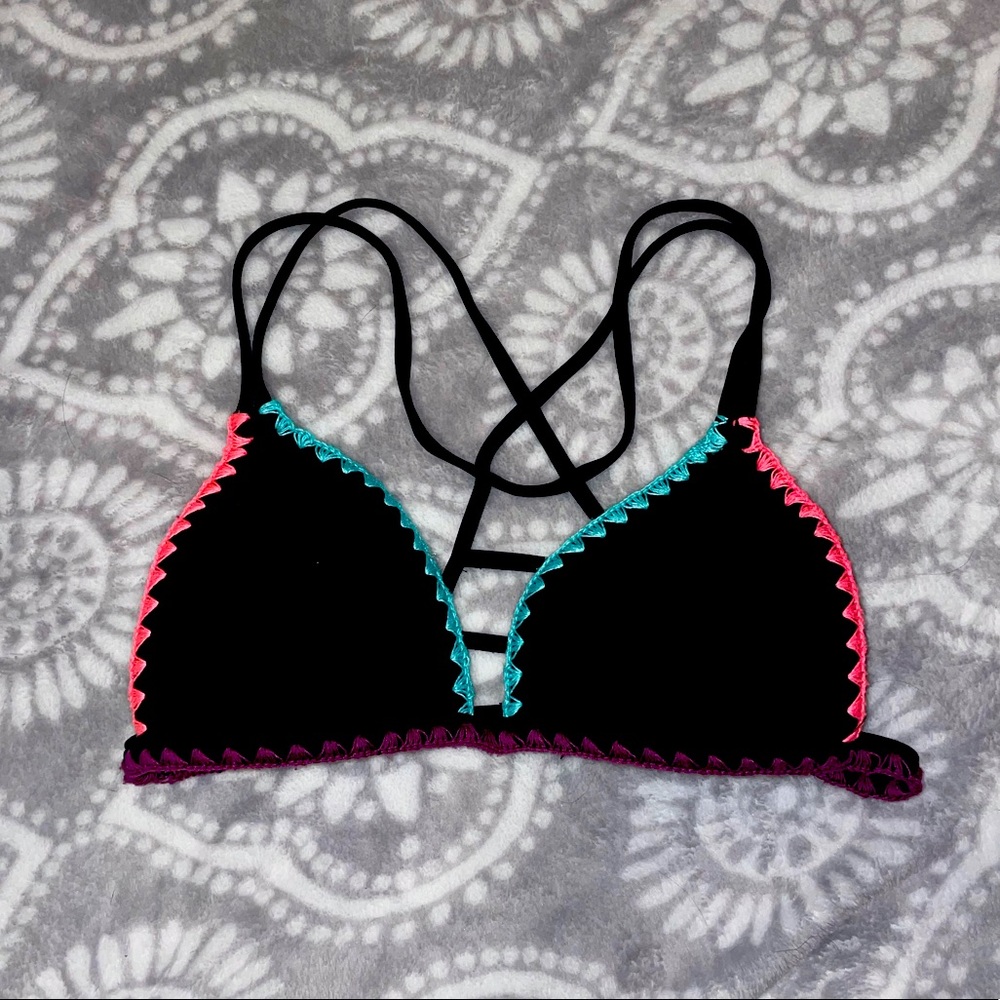 Arizona Crisscrossed Razorback Crochet Trim Black Bikini Set - Picture 2 of 7